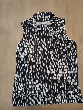PerSeption Concept Black & White Sleeveless Printed Mock Neck Top